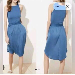 LOFT Rust Satin Sleeveless Tie Waist Midi Dress